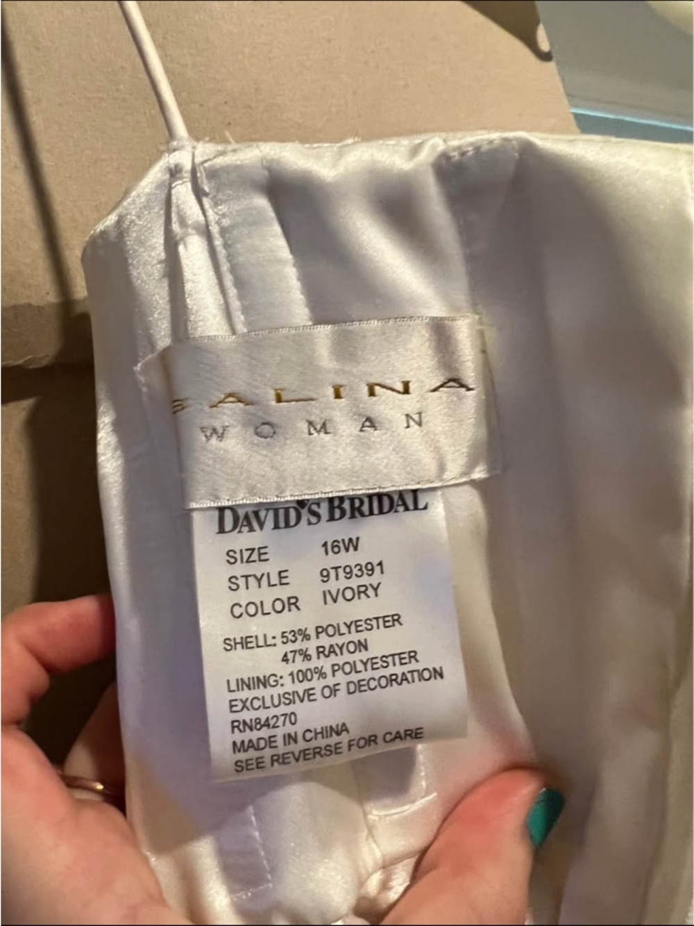 David's Bridal Ivory Wedding Dress Satin Bodice
